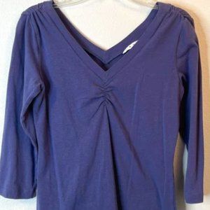 CAbi Blue Gathered V Neck 3/4 Sleeve Cotton & Spandex Style# 534, Size XL